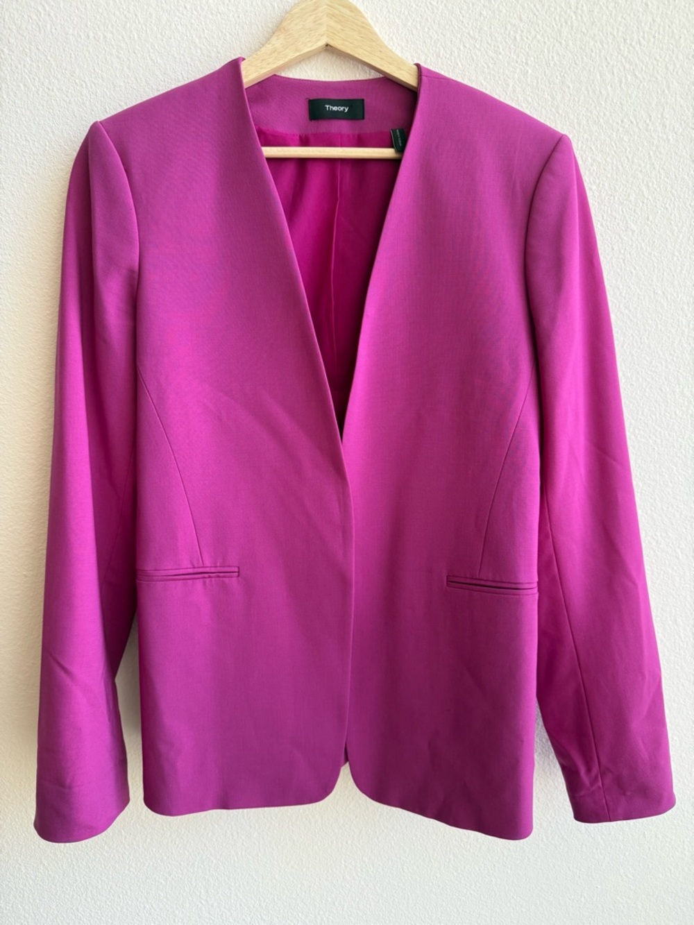 Theory Ista Wool Blazer 4 Fuchsia Pink Minimalist Tailored Statement Jacket